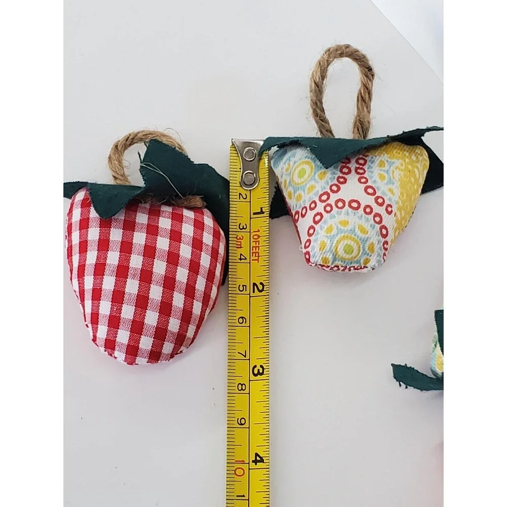 Handmade Fabric Strawberry Ornaments Set of 4 Rustic Farmhouse Decor Red Gingham